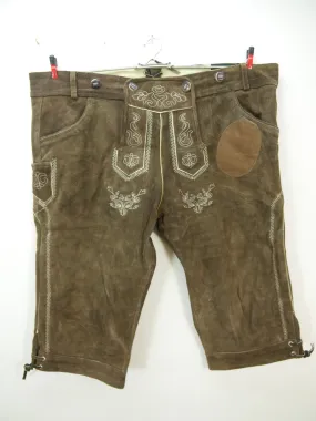Bongossi Trade mit Stickerei Lederhose repariert Kniebund braun Gr.60