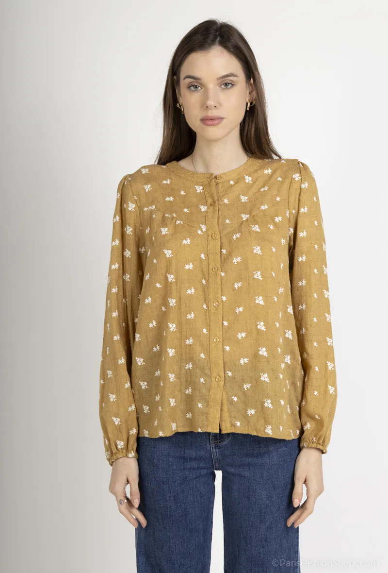 EVONA bestickte Baumwollbluse