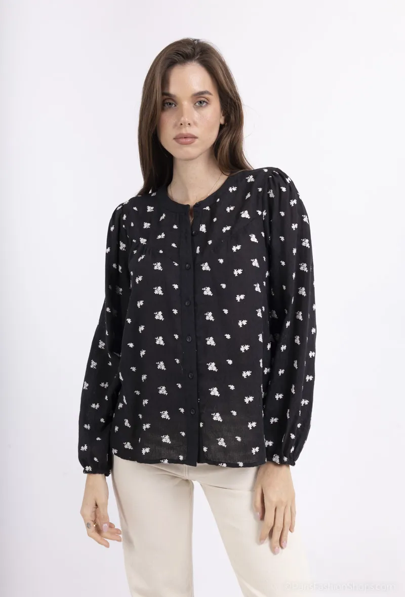EVONA bestickte Baumwollbluse