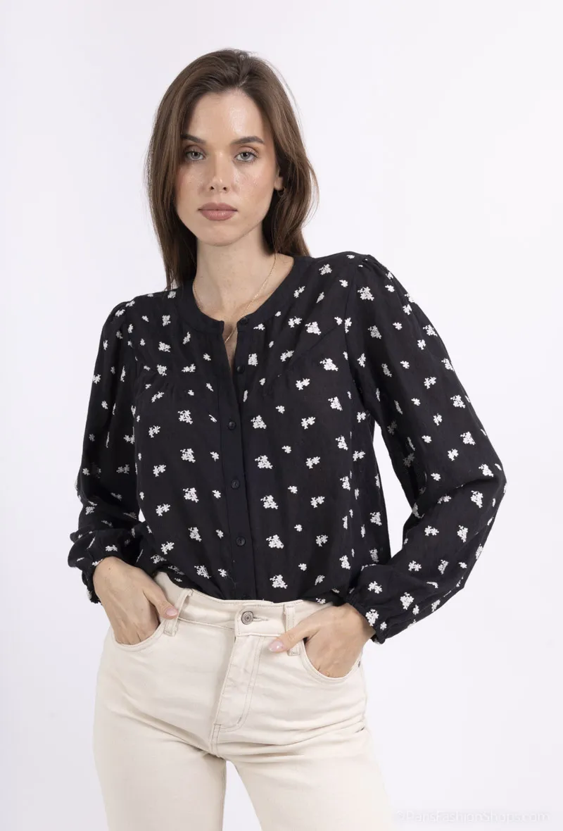 EVONA bestickte Baumwollbluse