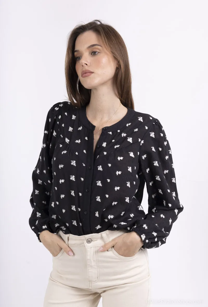 EVONA bestickte Baumwollbluse