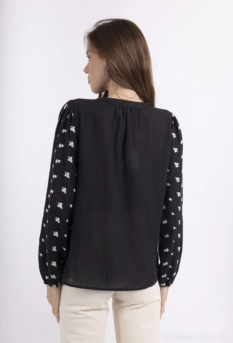 EVONA bestickte Baumwollbluse