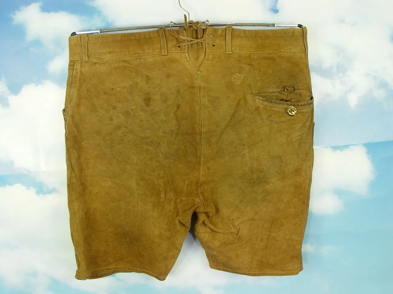 LANDHAUS eingerissene bequeme verspeckte kurze Stickerei Lederhose Gr.54/56