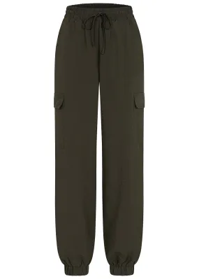 ONLY Damen NOOS Cargo Stoffhose Jogginghose mit Tunnelzug forest night grün