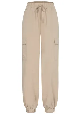 ONLY Damen NOOS Cargo Stoffhose Jogginghose mit Tunnelzug sand beige