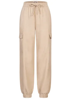 ONLY Damen NOOS Cargo Stoffhose mit Tunnelzug 4-Pockets oxford tan braun