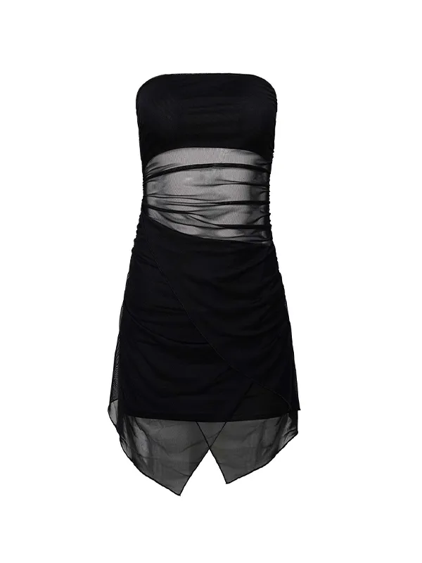 Rückenfreies Mesh-Minikleid mit unregelmäßigem Saum