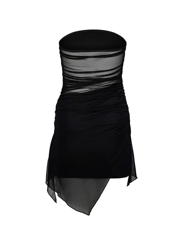Rückenfreies Mesh-Minikleid mit unregelmäßigem Saum