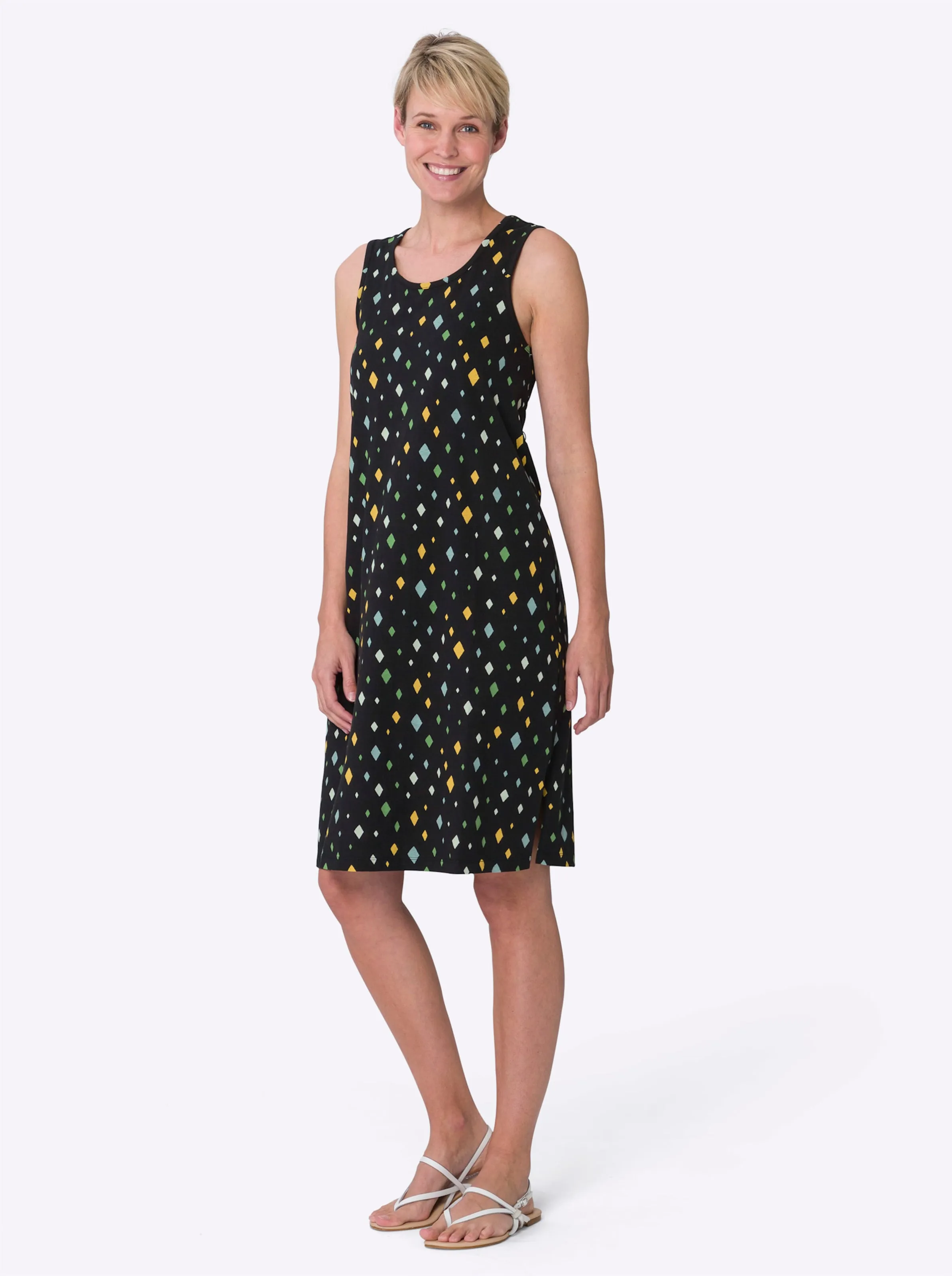 Sommerkleid in schwarz-gelb-bedruckt