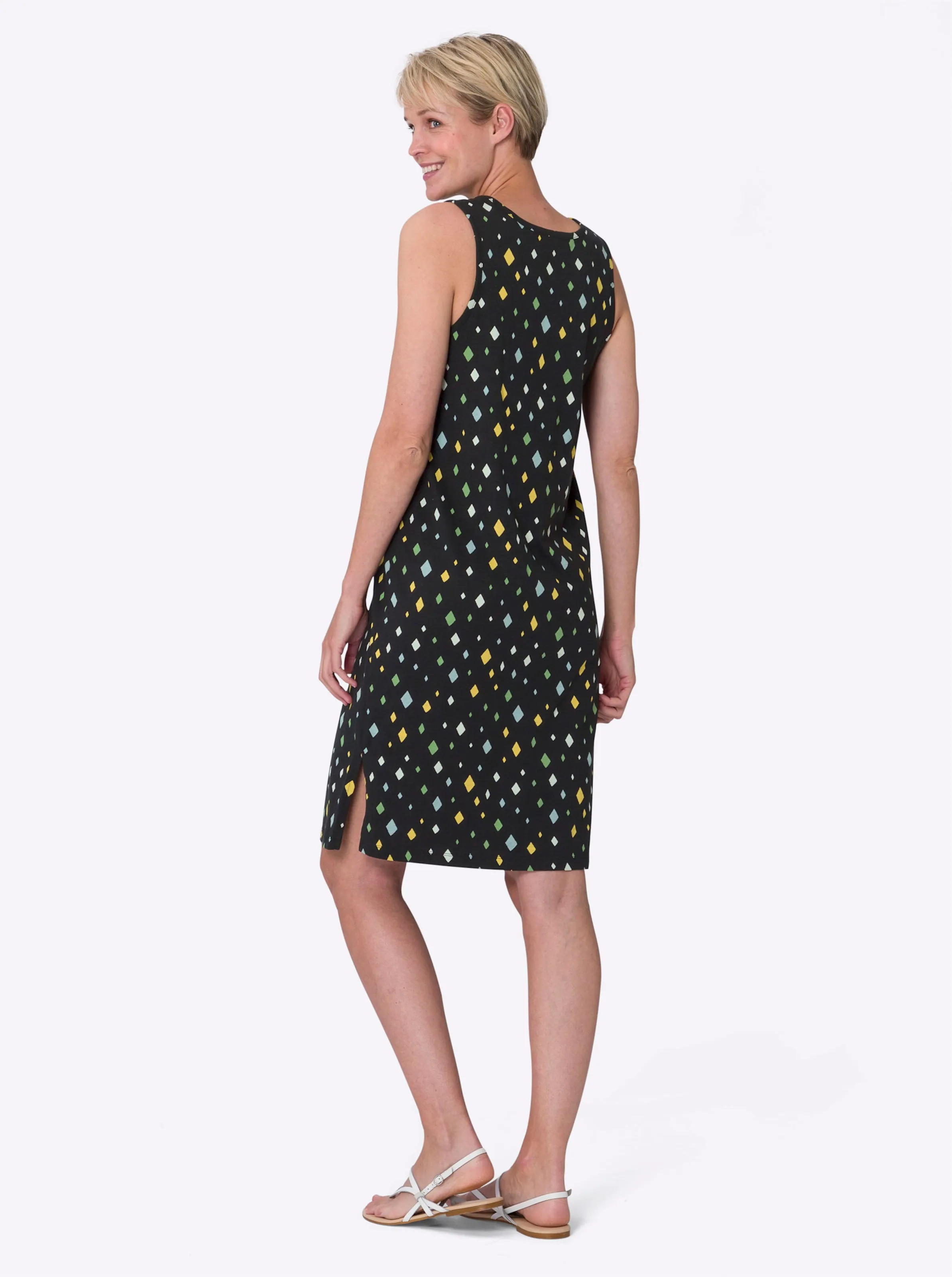 Sommerkleid in schwarz-gelb-bedruckt
